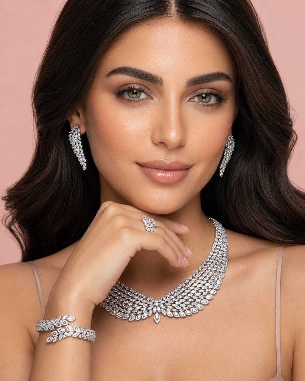 Omnia Safe Luxury Bridal White Full Set In High Quality Zircon Stone Rhodium Plated