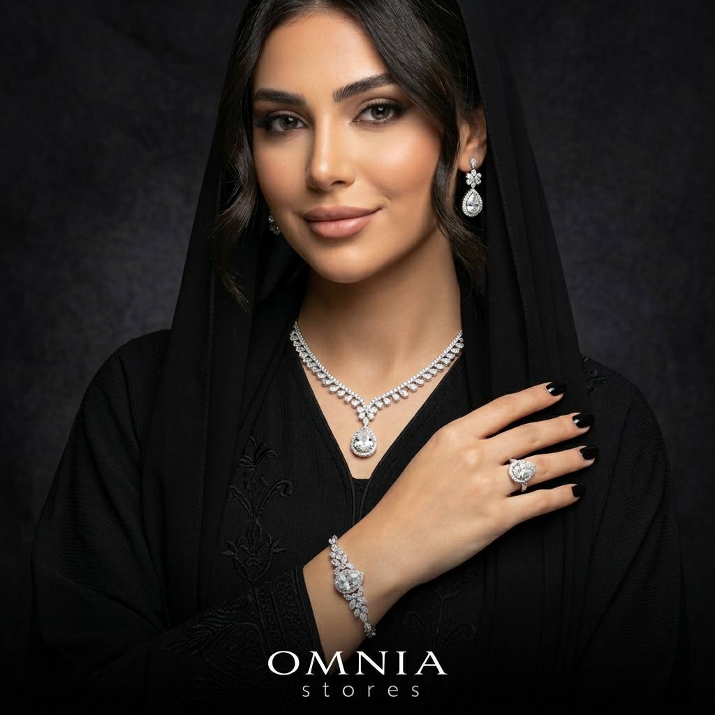 طقم زفاف كامل على شكل دمعة من Omnia Sophia مصنوع من الفضة عيار 925 مرصع بماسات محاكية عالية الجودة