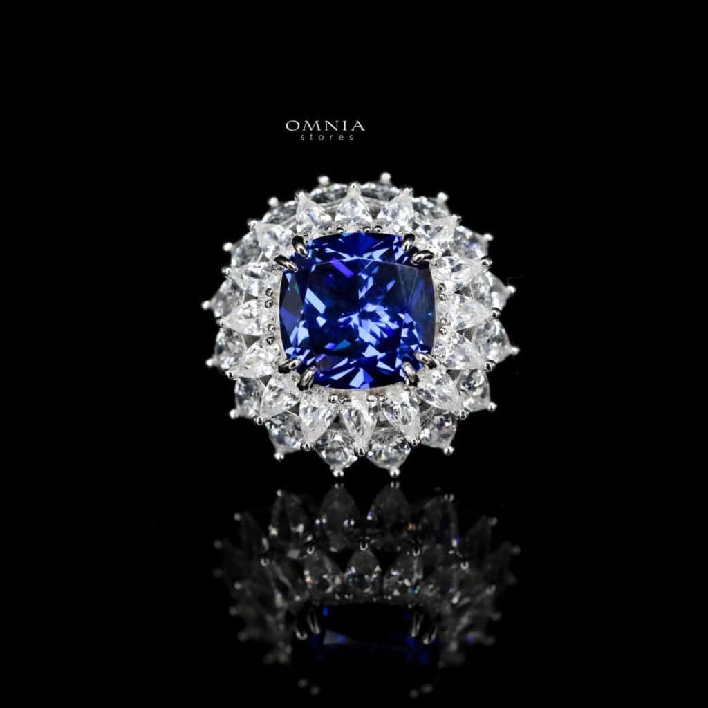 Omnia Thalia Blue Ring 92.5 Pure Silver in High Quality Simulated Diamonds - OMNIASTORES UAE