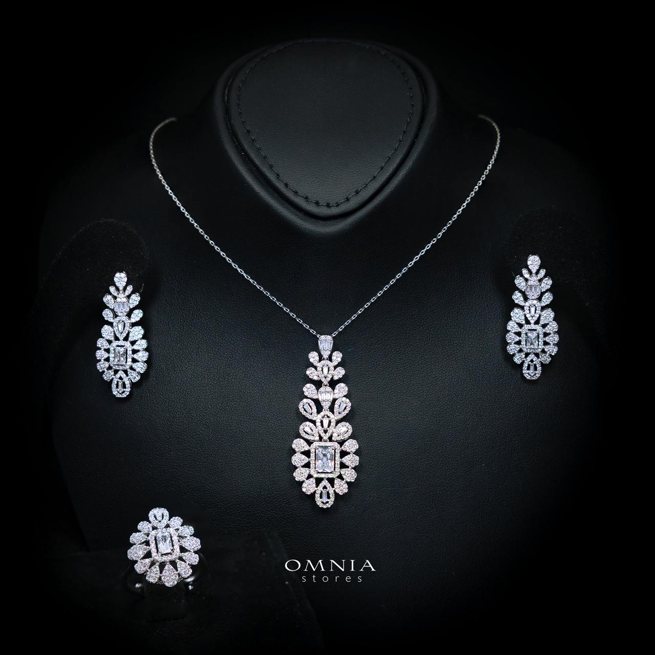 Vasima White Luxury Jewelry Set – Necklace, Earrings & Ring with High-Quality Simulated Diamonds and Rhodium Plating