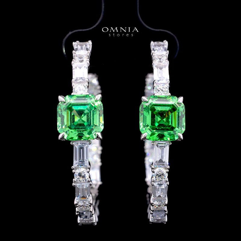 Odesa Green Hoop Earrings with Certified High-Quality Premium Simulated Diamonds in 925 Sterling Silver