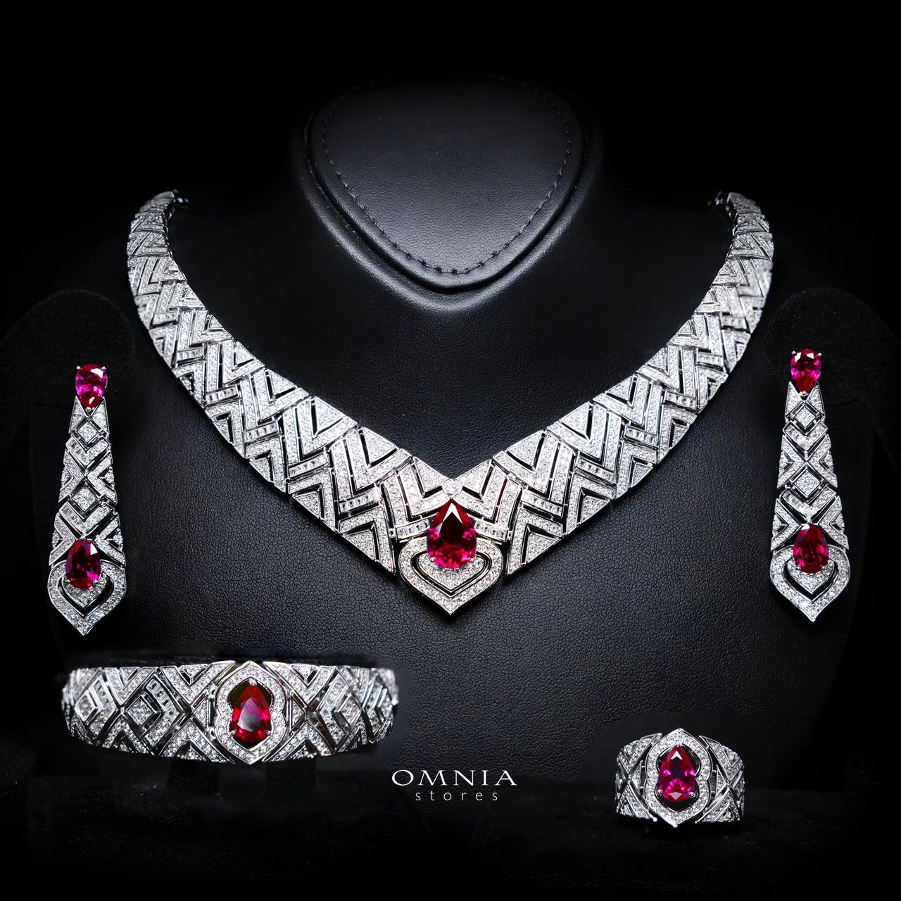 Daryan Red Luxury Bridal Full Set with High-Quality Simulated Diamonds – Rhodium Plated