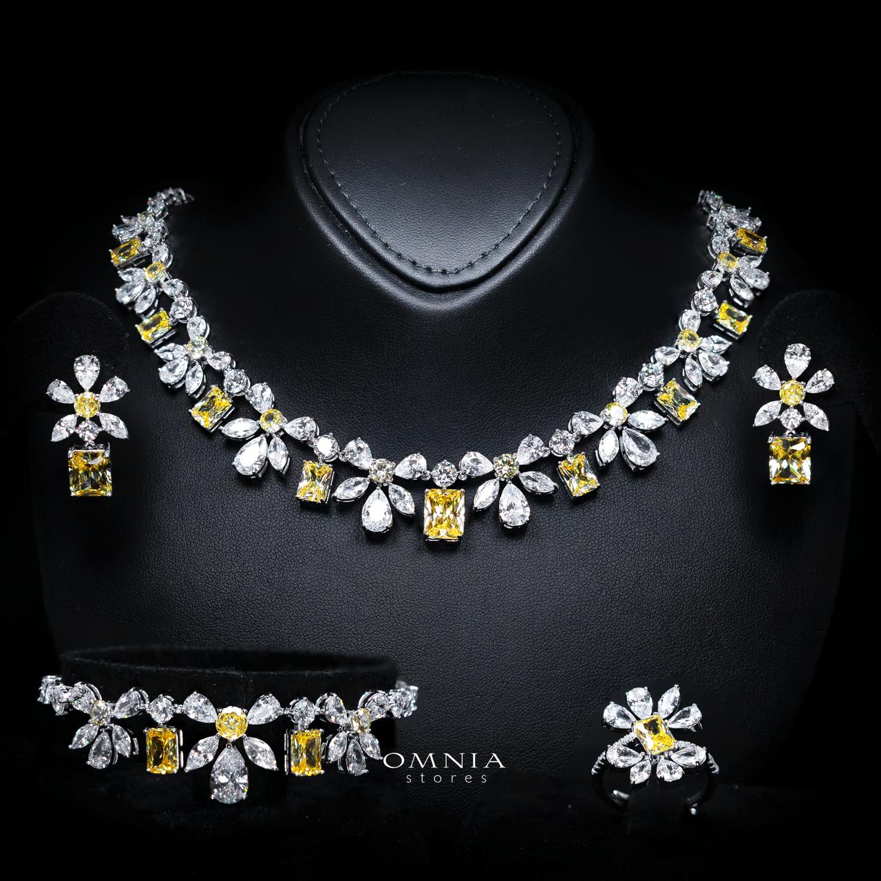 Rizza Yellow Luxury Bridal Full Set with High-Quality Simulated Diamonds – Rhodium Plated
