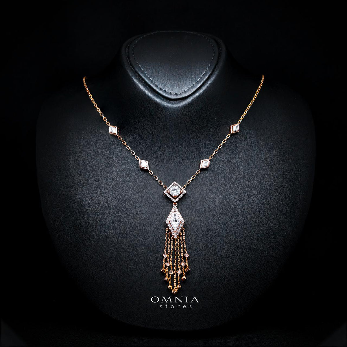 Octavia Rose Gold Premium Rhodium-Plated Alloy Necklace with High-Quality Simulated Diamonds