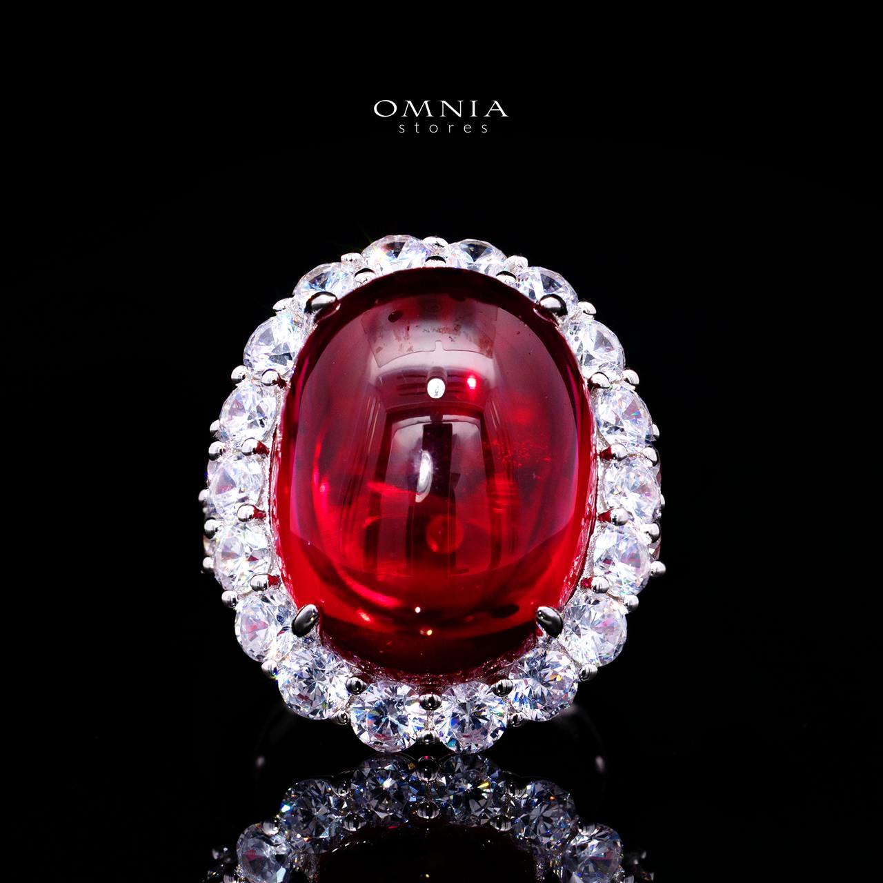 Malaika Imperial Red Gemstone Ring with Certified High-Quality Premium Simulated Diamonds in 925 Sterling Silver