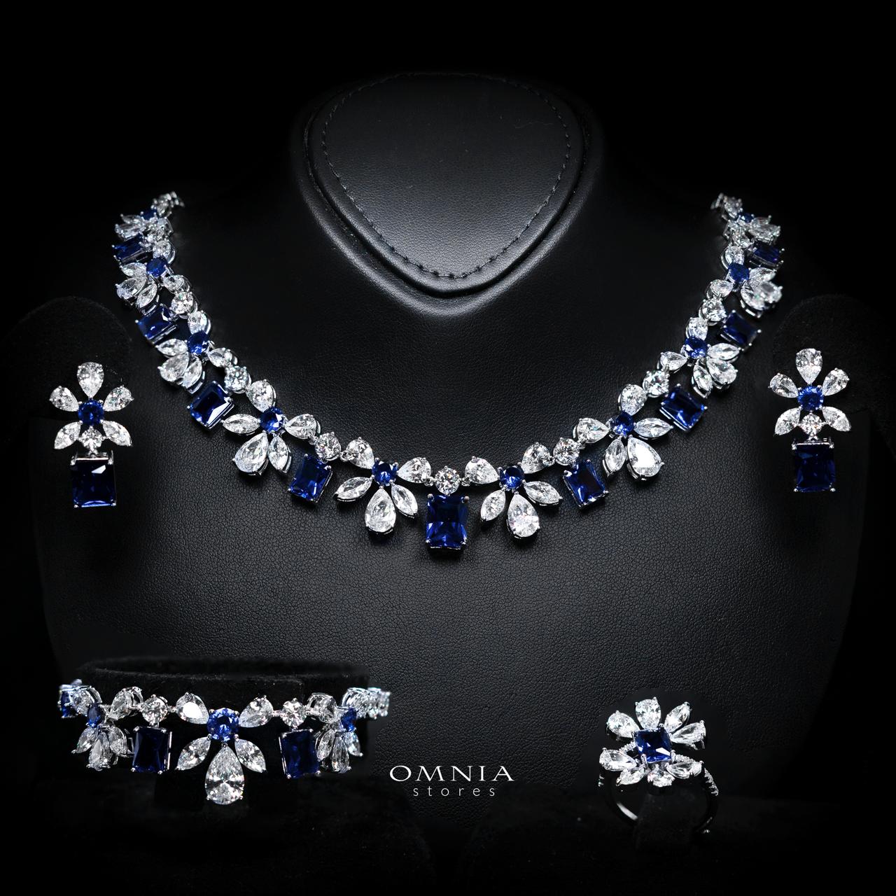 Rizza Blue Luxury Bridal Full Set with High-Quality Simulated Diamonds – Rhodium Plated