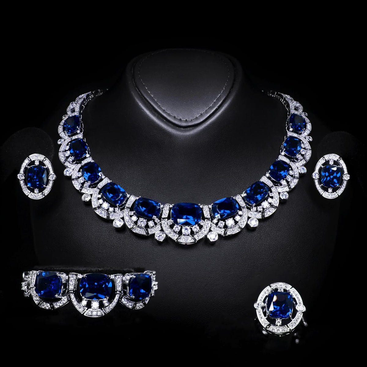 Liah Blue Luxury Bridal Full Set with High-Quality Zircon Stones Premium Rhodium Plating