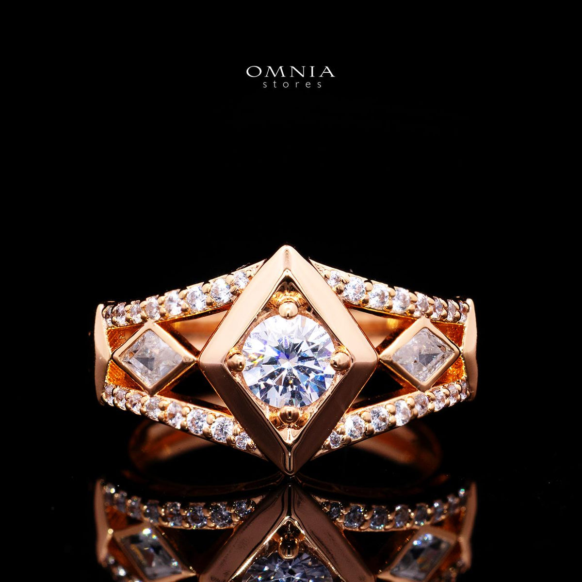 Octavia Rose Gold Premium Rhodium-Plated Alloy Ring with High-Quality Simulated Diamonds