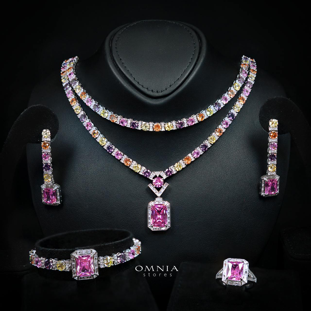 Rahmira Multicolor Luxury Bridal Full Jewelry Set with High-Quality Premium Simulated Diamonds – Rhodium-Plated