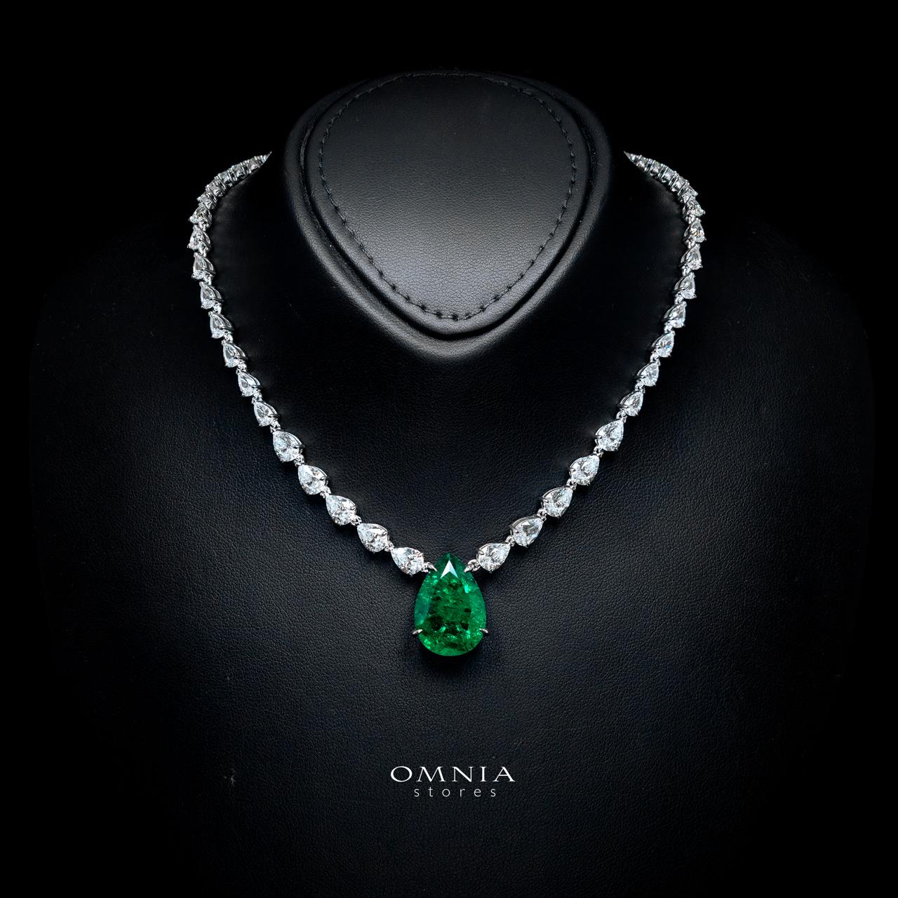 Aretha Green Necklace with Certified Premium Simulated Diamonds in 925 Sterling Silver