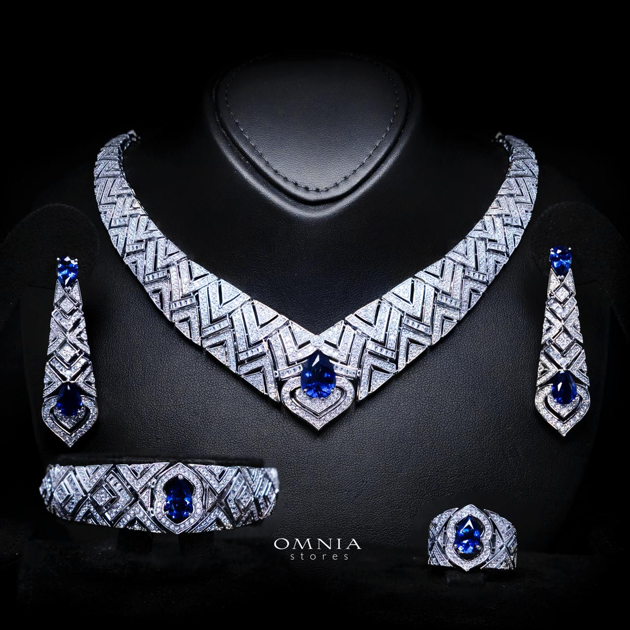 Daryan Blue Luxury Bridal Full Set with High-Quality Simulated Diamonds – Rhodium Plated