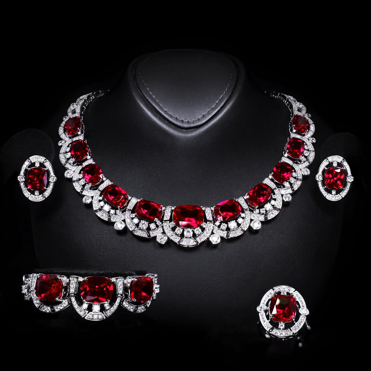 Liah Red Luxury Bridal Full Set with High-Quality Zircon Stones Premium Rhodium Plating