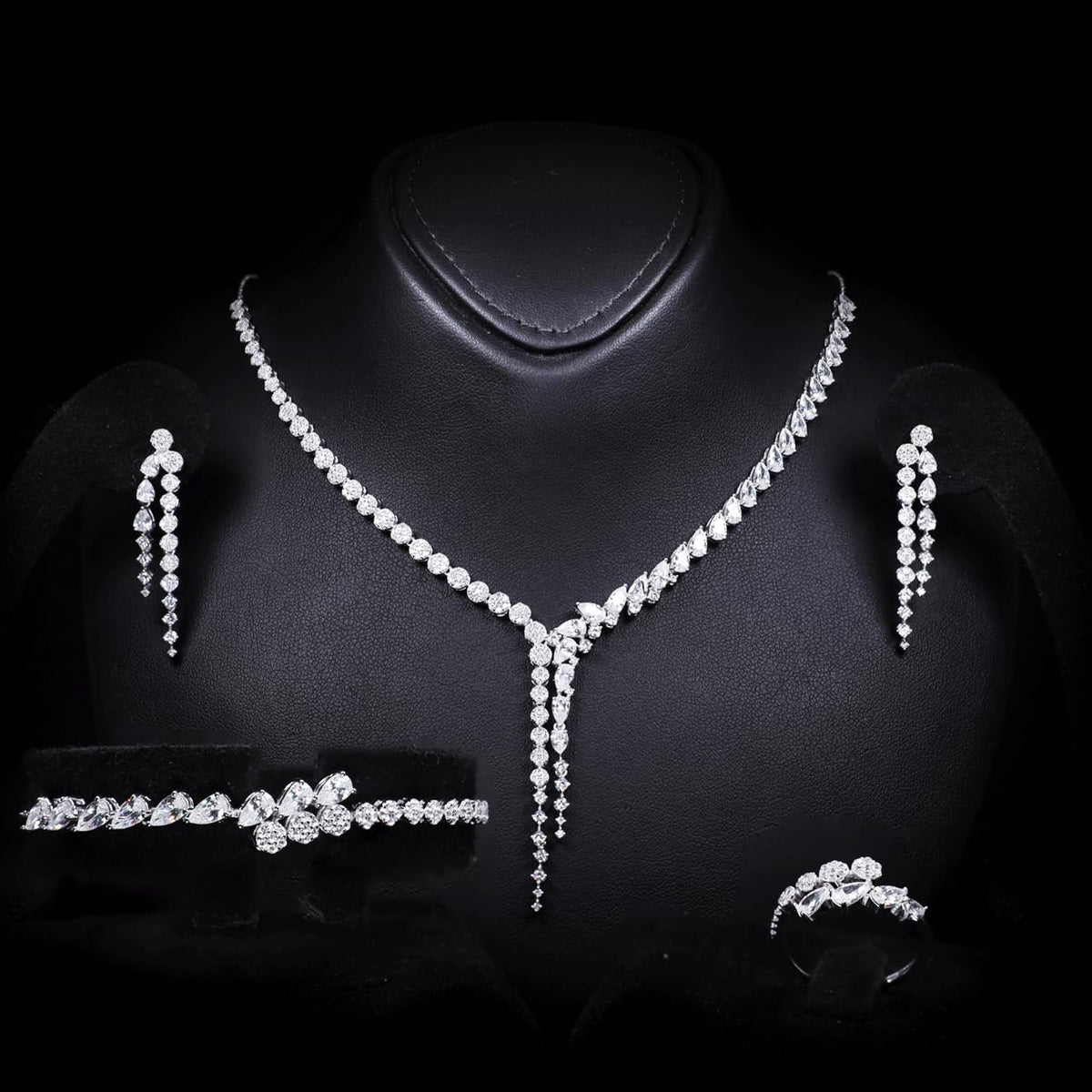 Tricia White Luxury Bridal Full Set | 925 Sterling Silver with High-Quality Simulated Diamonds