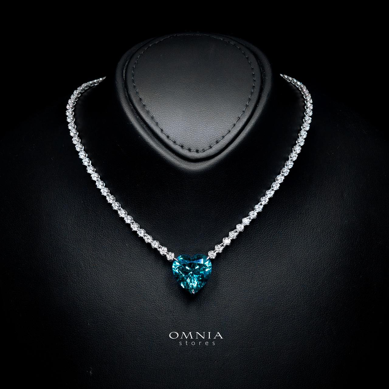 Omnia Sade White and Blue Heart Pendant Necklace With High Quality Certified Lab Crafted Stones In 925 Silver