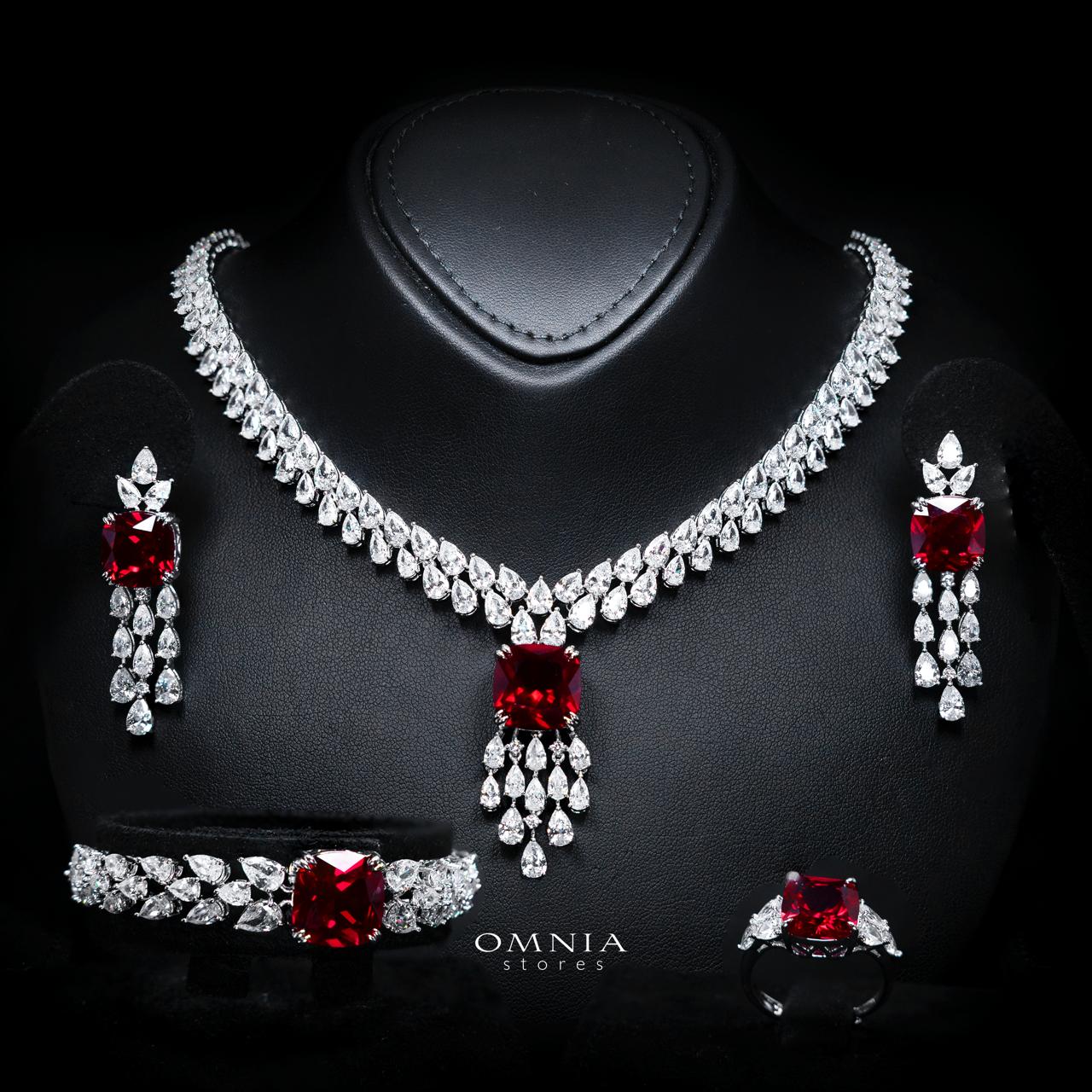 Nazaha Red Luxury Bridal Full Set with High-Quality Simulated Diamonds – Rhodium Plated