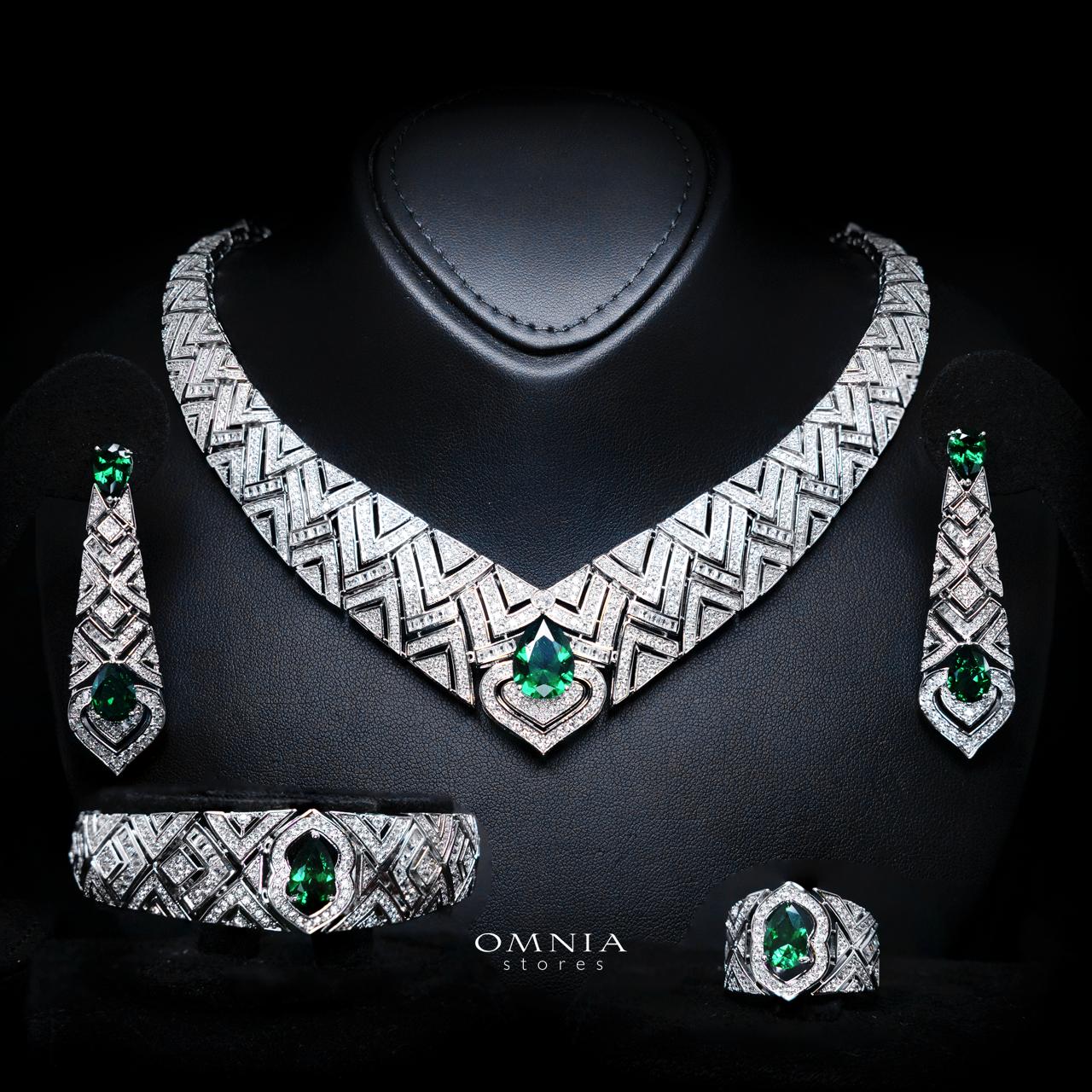 Daryan Green Luxury Bridal Full Set with High-Quality Simulated Diamonds – Rhodium Plated