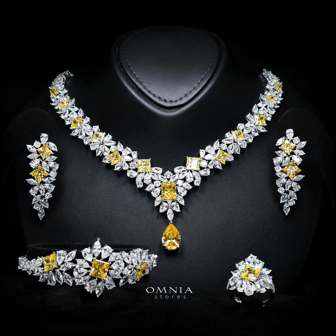 Christine Yellow Luxury Bridal Full Set with High-Quality Simulated Diamonds – Rhodium Plated