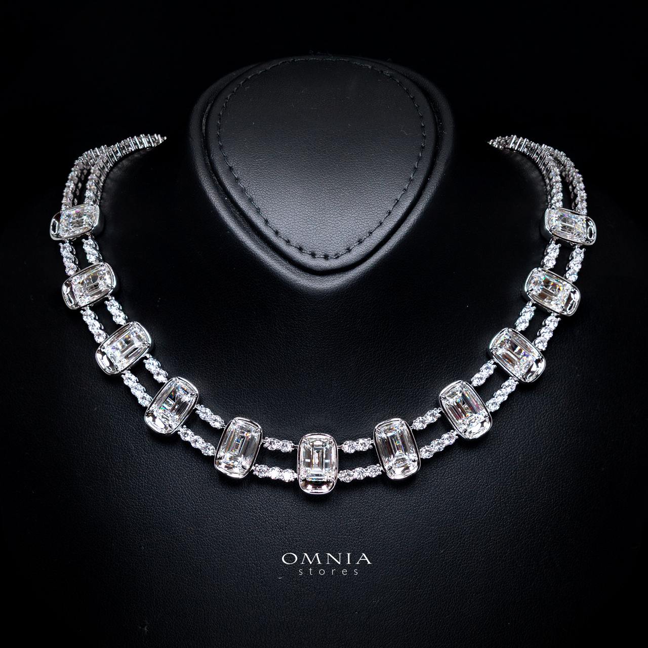 Liezel Premium Rhodium-Plated Alloy Necklace with High-Quality Simulated Diamonds