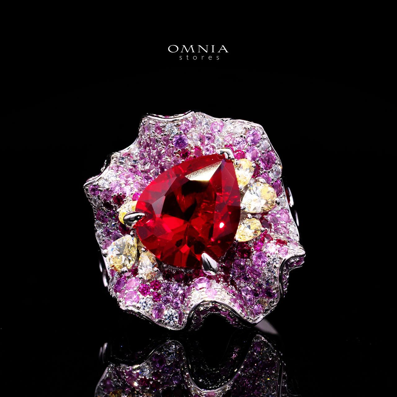 Catriona Red Ring with Certified High-Quality Premium Simulated Diamonds in 925 Sterling Silver