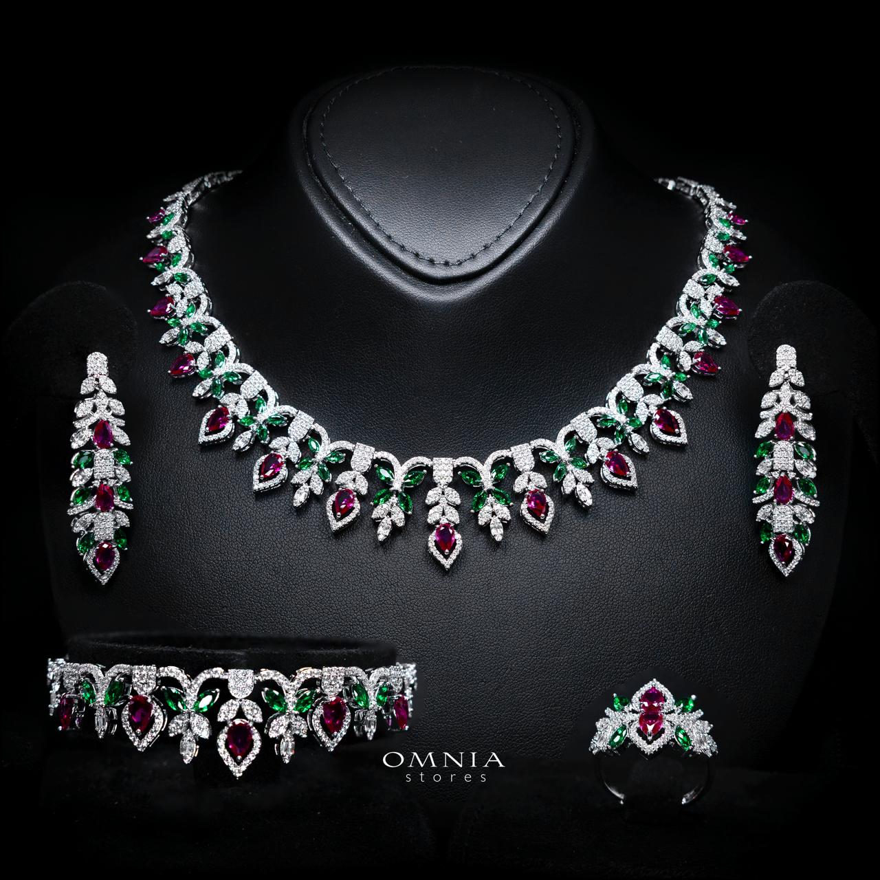 Simra Multicolor Luxury Bridal Full Set with High-Quality Simulated Diamonds – Rhodium Plated