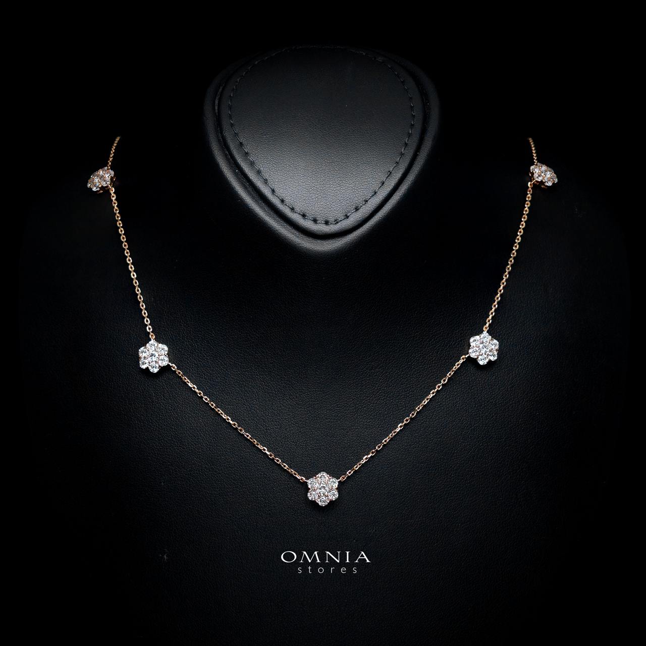 Elsie Rose Gold Floral Necklace with Certified Premium Simulated Diamonds in 925 Sterling Silver