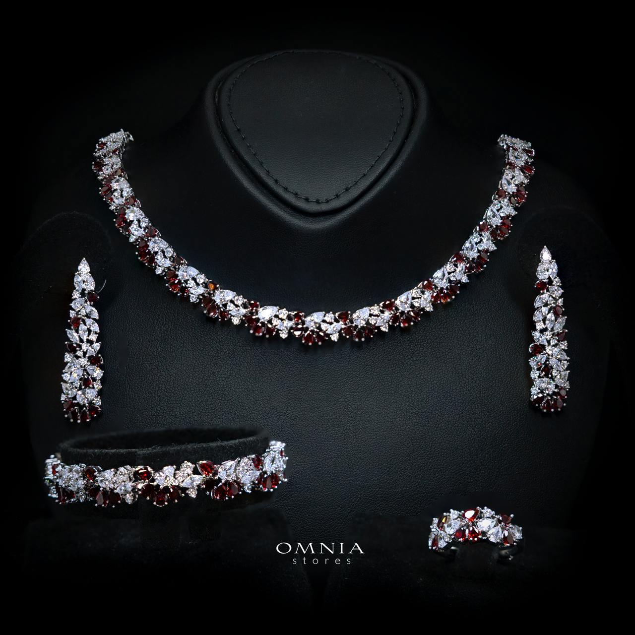 Safira Red Luxury Bridal Full Jewelry Set with High-Quality Premium Simulated Diamonds