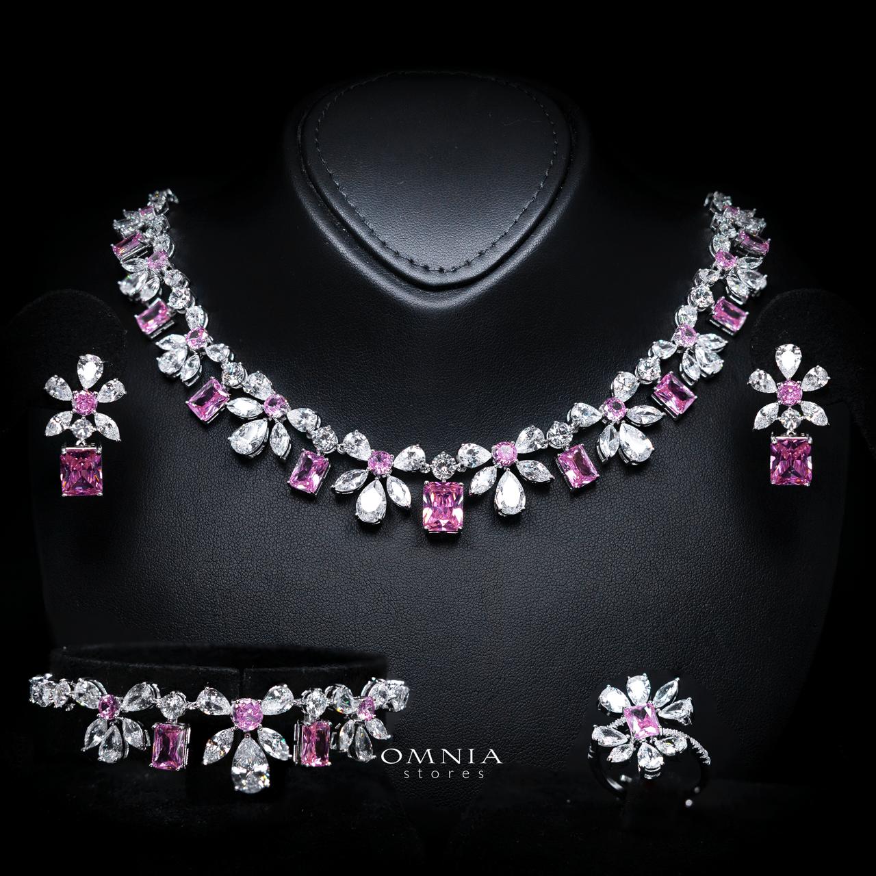 Rizza Pink Luxury Bridal Full Set with High-Quality Simulated Diamonds – Rhodium Plated