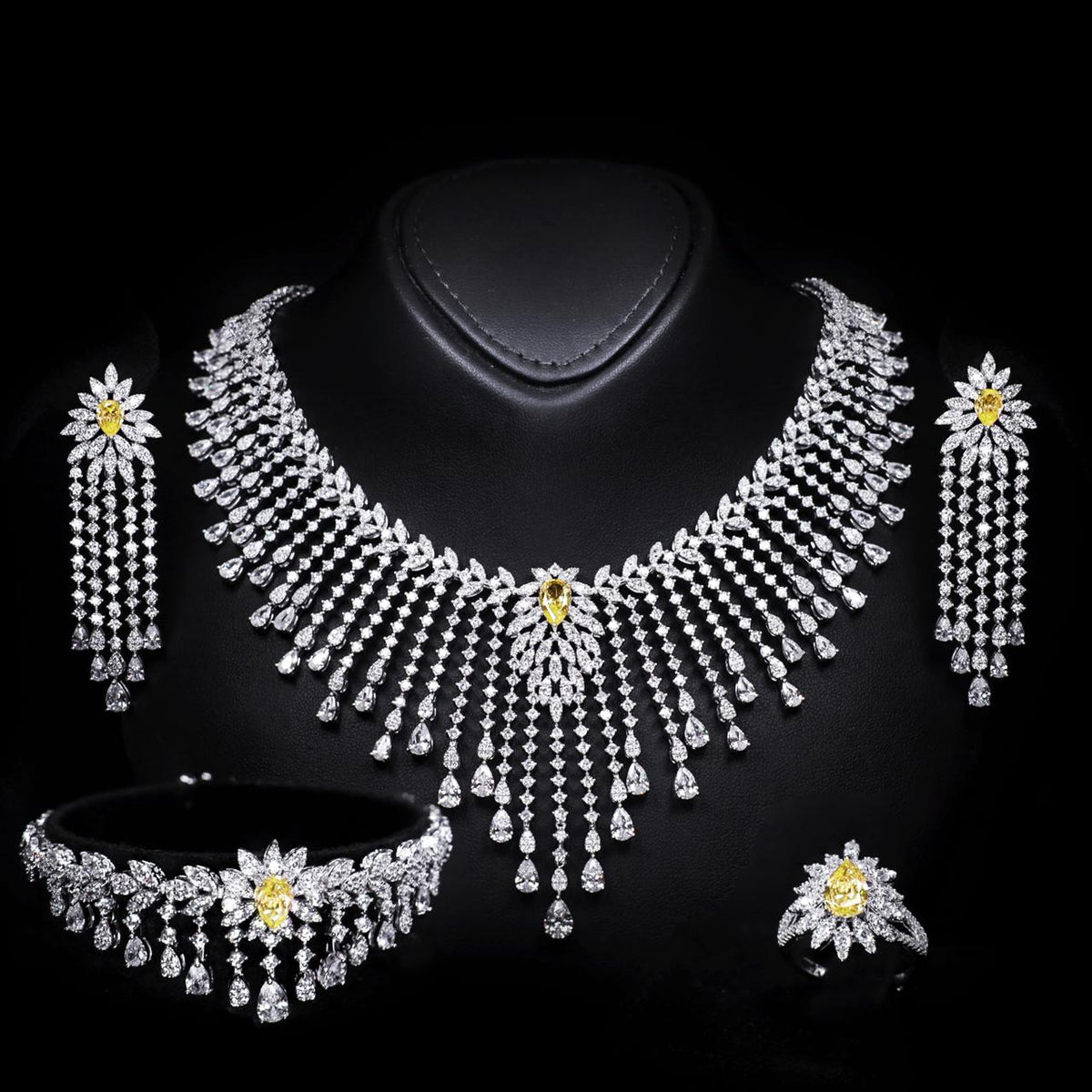 Myra Yellow Luxury Bridal Full Set with High-Quality Zircon Stones Premium Rhodium Plating