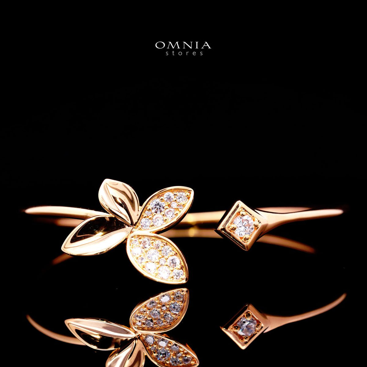 Althea Rose Gold Premium Rhodium-Plated Alloy Bangle with High-Quality Simulated Diamonds