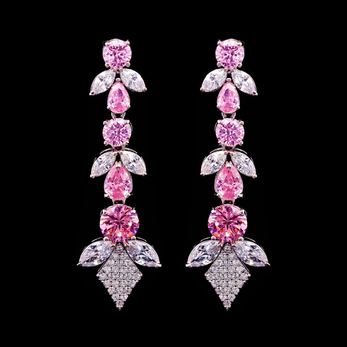 Vionna Pink Luxury Bridal Earring with High-Quality Zircon Stones Rhodium-Plated Finish