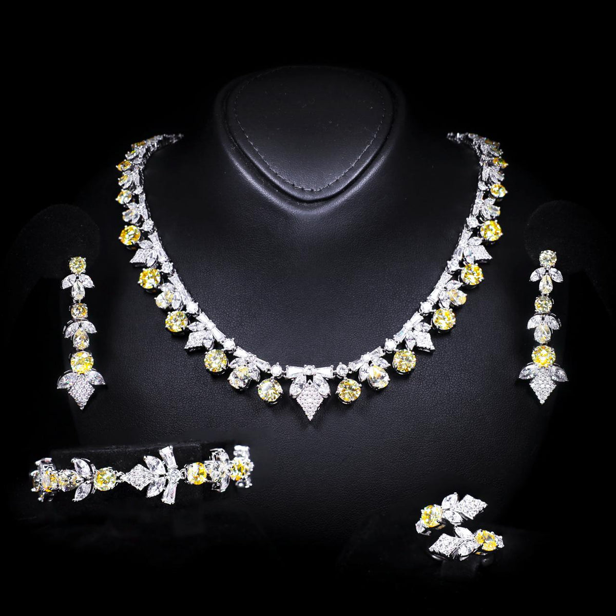 Vionna Yellow Luxury Bridal Full Set with High-Quality Zircon Stones Rhodium-Plated Finish