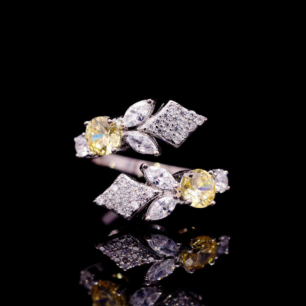 Vionna Yellow Luxury Bridal Ring with High-Quality Zircon Stones Rhodium-Plated Finish