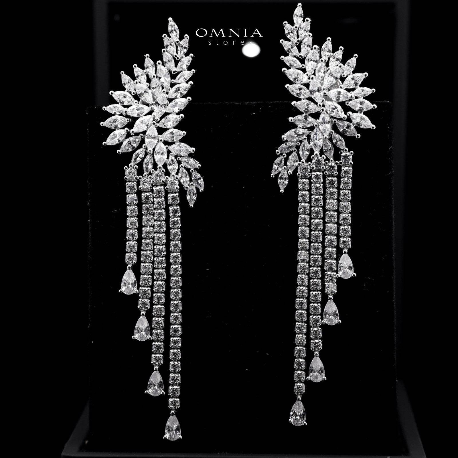 Omnia Aurora Luxe Waterfall Earrings in 925 Silver with Pear and Marquise-Cut High-Quality Simulated Diamonds - OMNIASTORES UAE