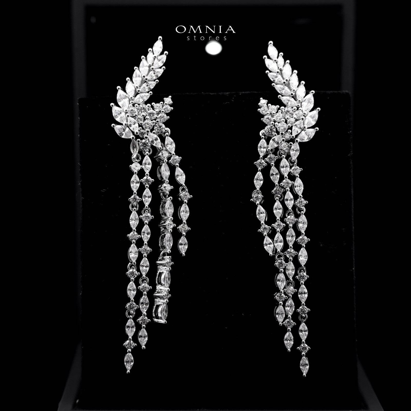 Omnia Aurora Winged Cascade Earrings in 925 Silver with Marquise and Baguette-Cut High-Quality Simulated Diamonds - OMNIASTORES UAE