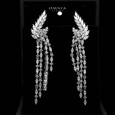 Omnia Aurora Winged Cascade Earrings in 925 Silver with Marquise and Baguette-Cut High-Quality Simulated Diamonds