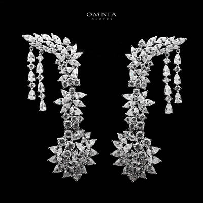 Omnia Aurora Floral Drip Earrings in 925 Silver with Pear and Marquise-Cut High-Quality Simulated Diamonds