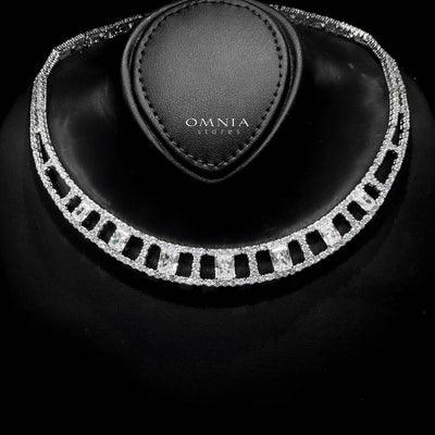 Omnia Alessandra White Necklace in 925 Silver with Emerald-Cut High-Quality Simulated Diamonds