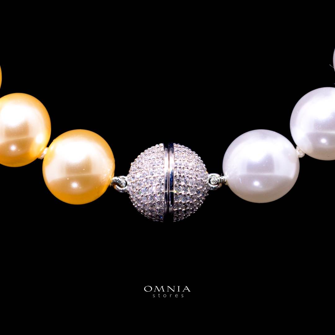 Omnia Sahana Multi Color Pearl Necklace With High Quality Lab Crafted Stones In 925 Silver