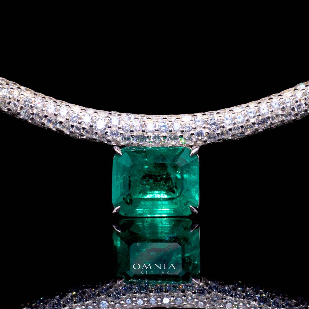 Omnia Kouther Green Necklace In 925 Silver High Quality Certified Lab Crafted Stones
