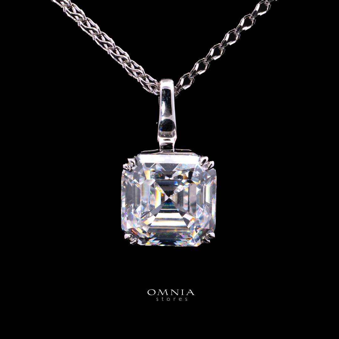 Omnia Ruhina White Cushion Cut Pendant Necklace In 925 Silver High Quality Certified Lab Crafted Stones