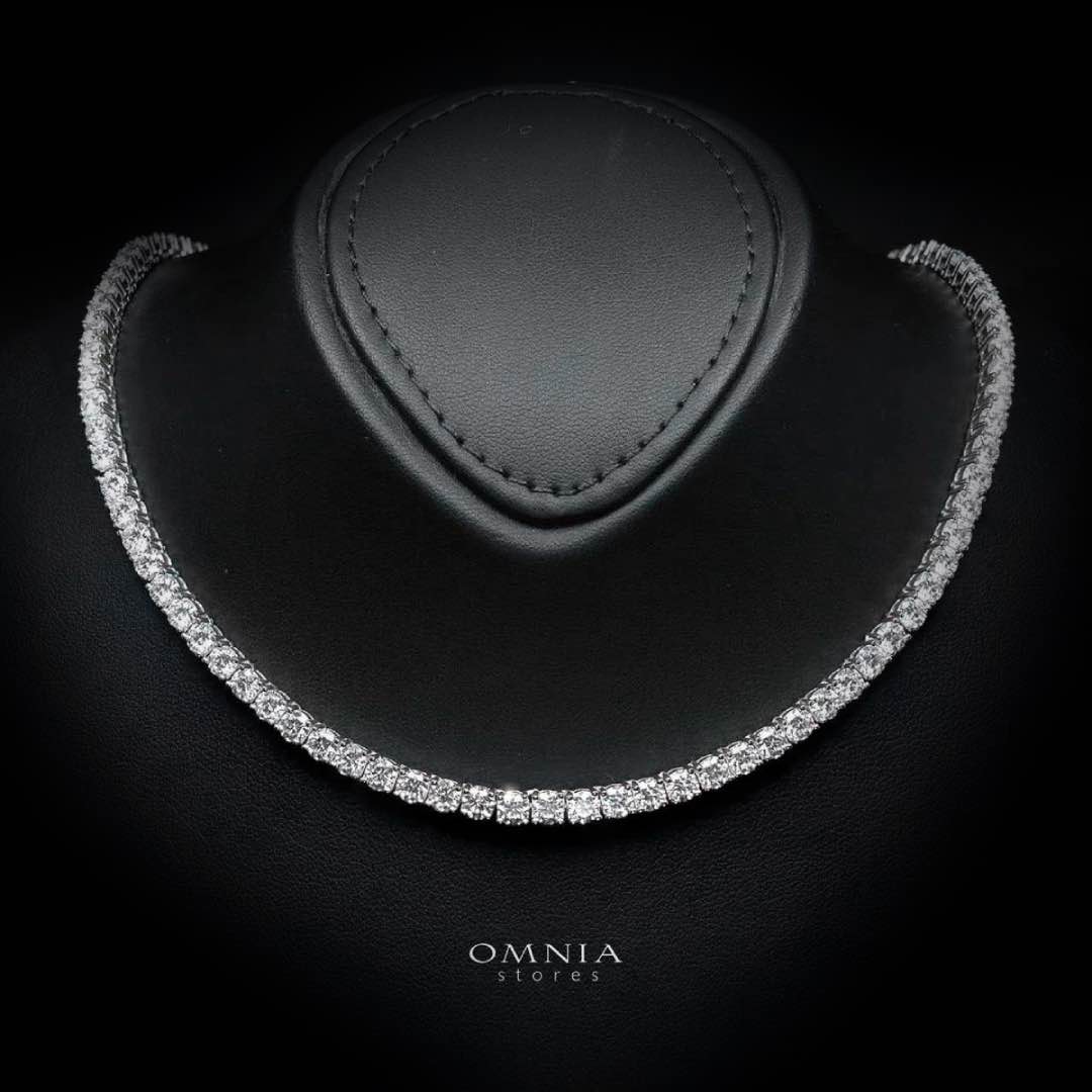 Yvonne Moissanite with GRA Certificate - 4mm Round Cut, Rhodium-Plated 925 Sterling Silver Tennis Necklace