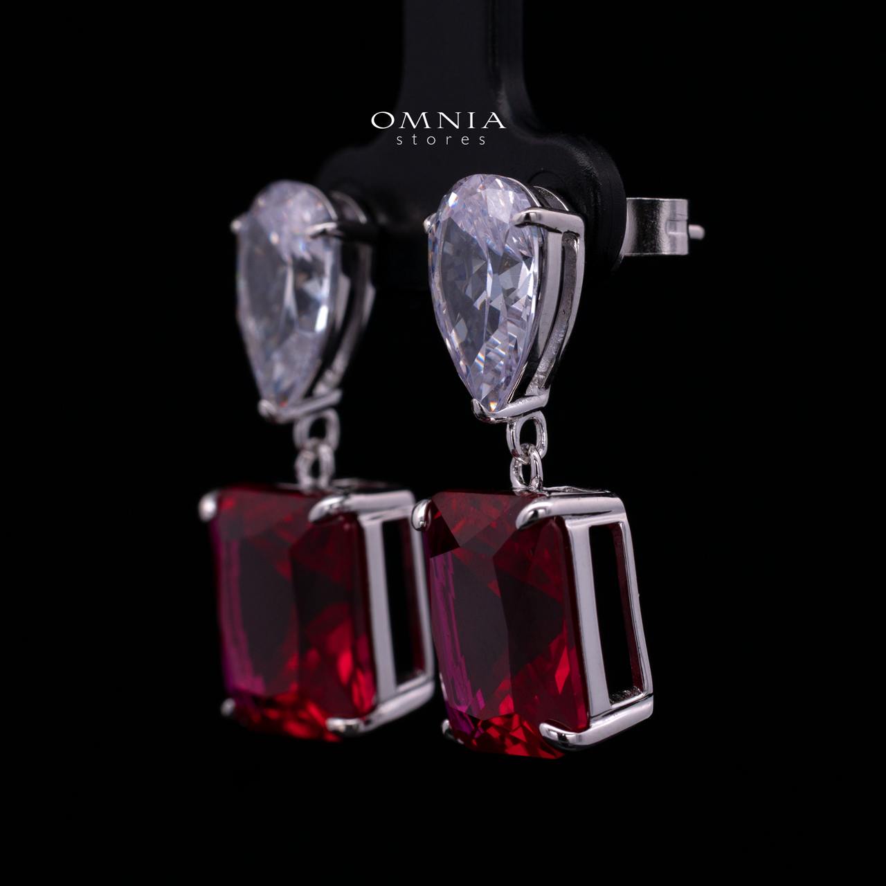 Bettina Red Drop Earrings in 925 Silver with High-Quality Simulated Diamonds