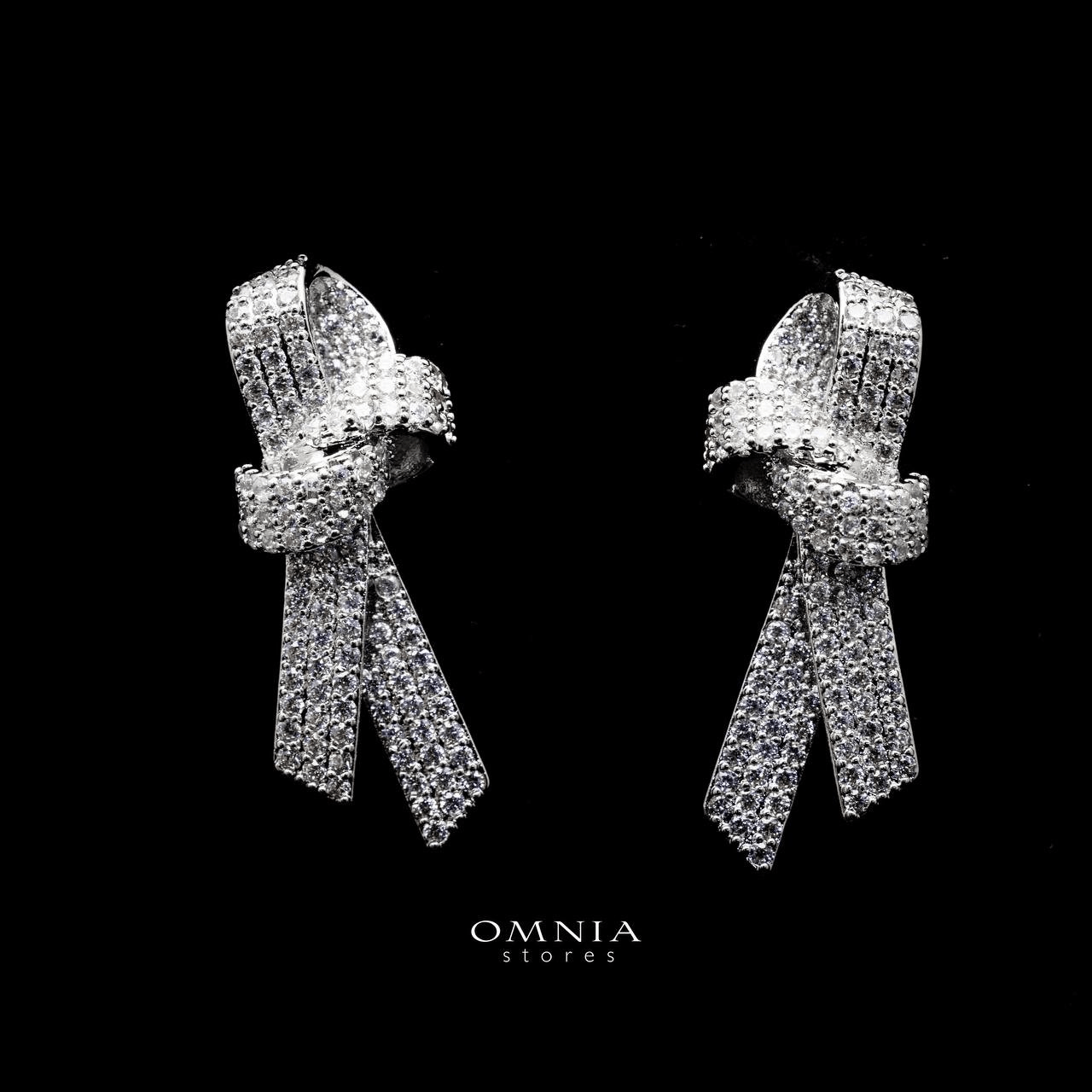 Omnia Elegant White Knot Earrings in High Quality Zircon Stone Rhodium Plated - OMNIASTORES UAE