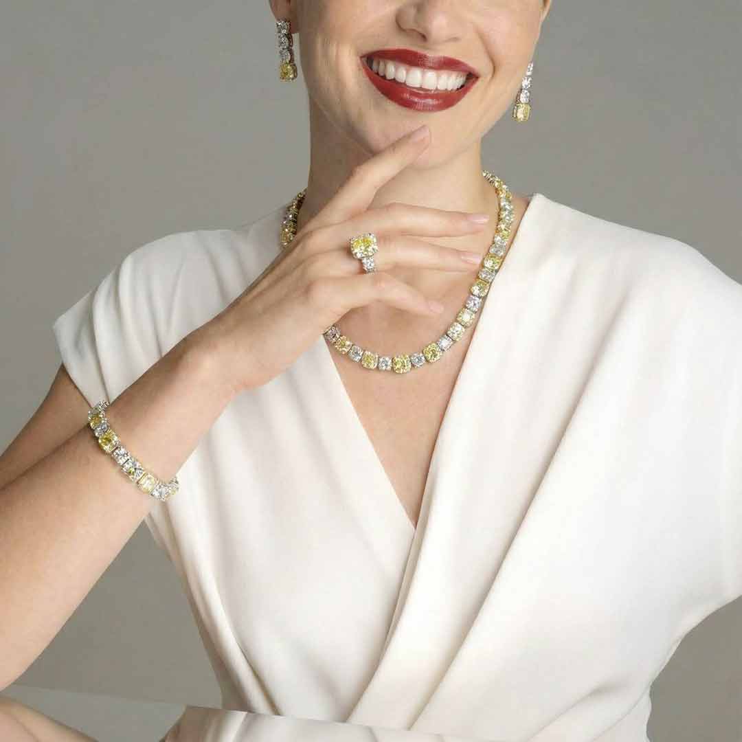 طقم زفاف أمنية عليا باللونين الأصفر والأبيض مرصع بالألماس الاصطناعي عالي الجودة مطلي بالروديوم