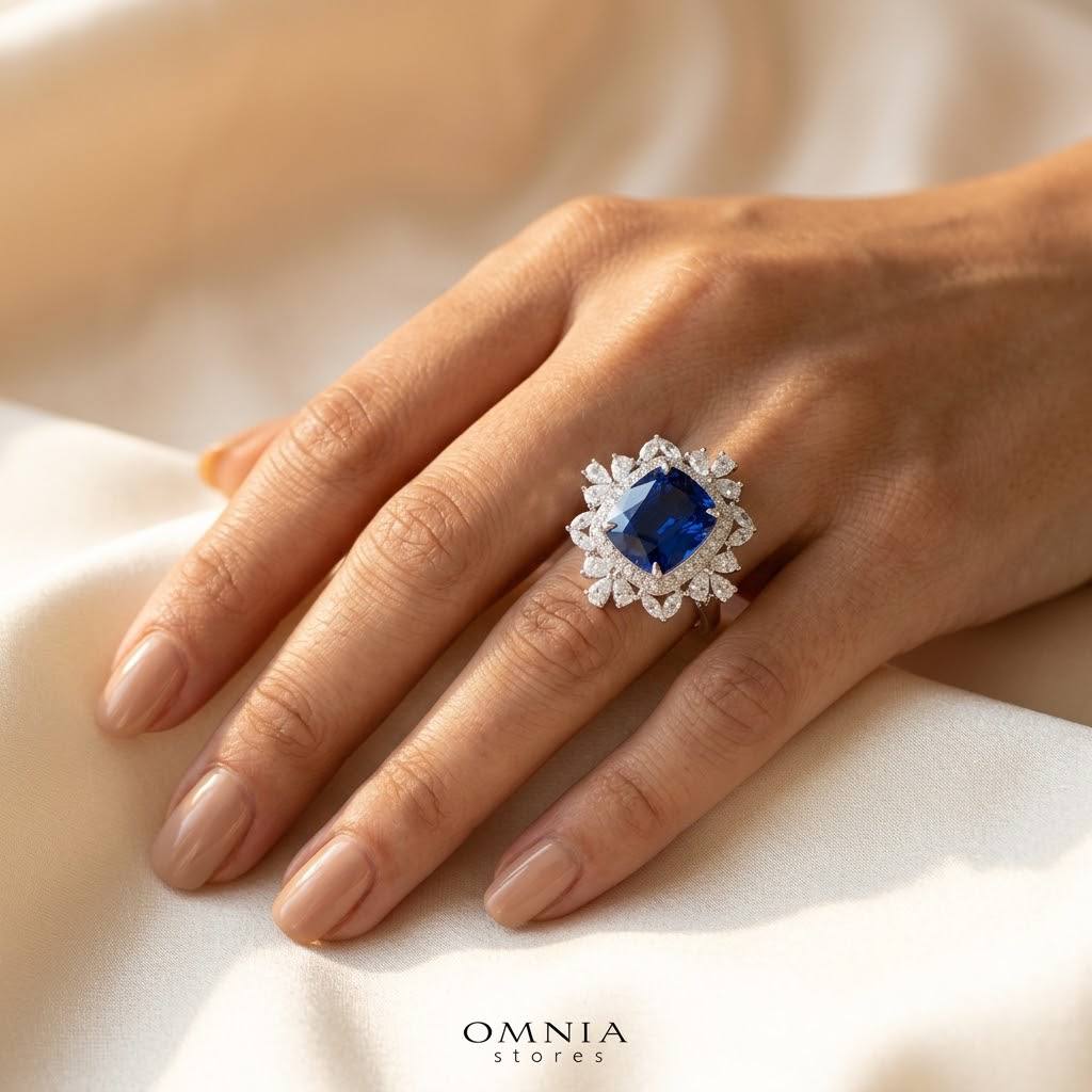 Alyah Blue Sapphire Ring with GRA Certificate in 925 Sterling Silver