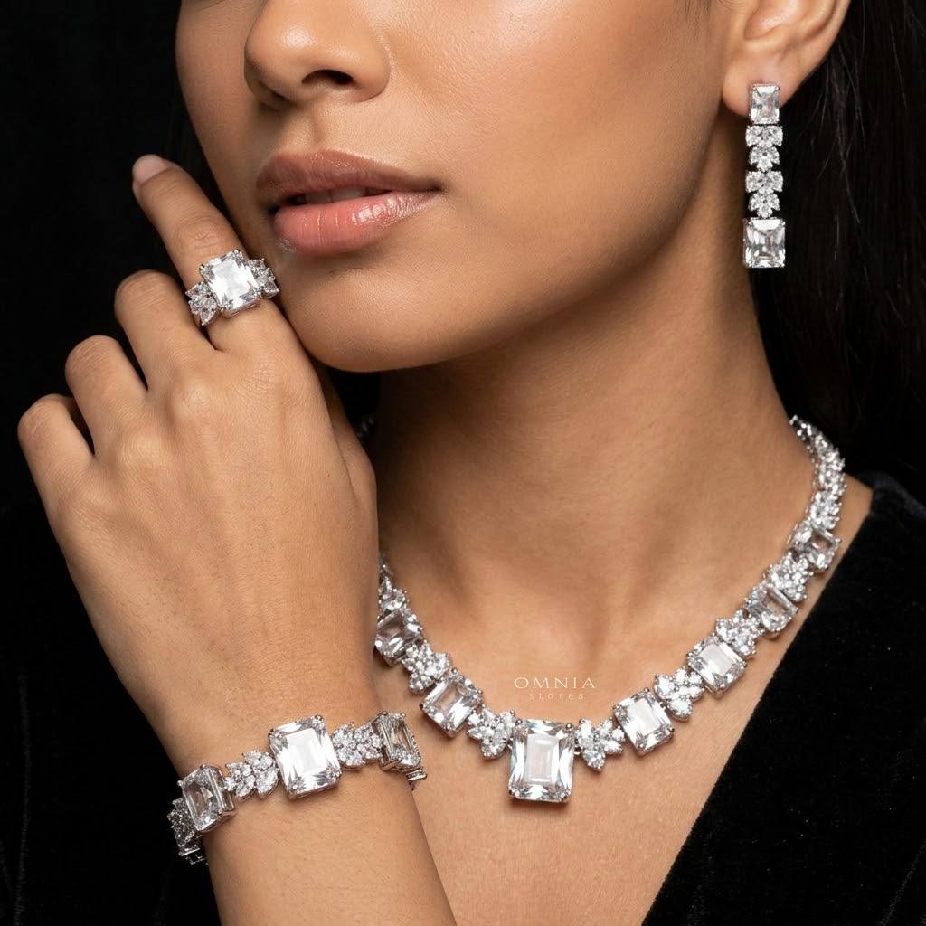 Omnia Amelia White Bridal Full Set in High Quality Simulated Diamonds