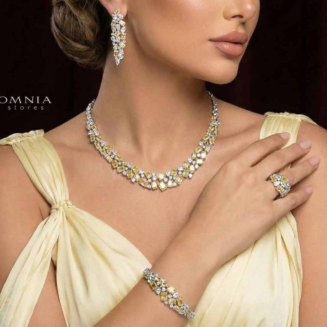 Omnia Anastasia Yellow Bridal Full Set in High Quality Zircon Stone in Rhodium Plated - OMNIASTORES UAE