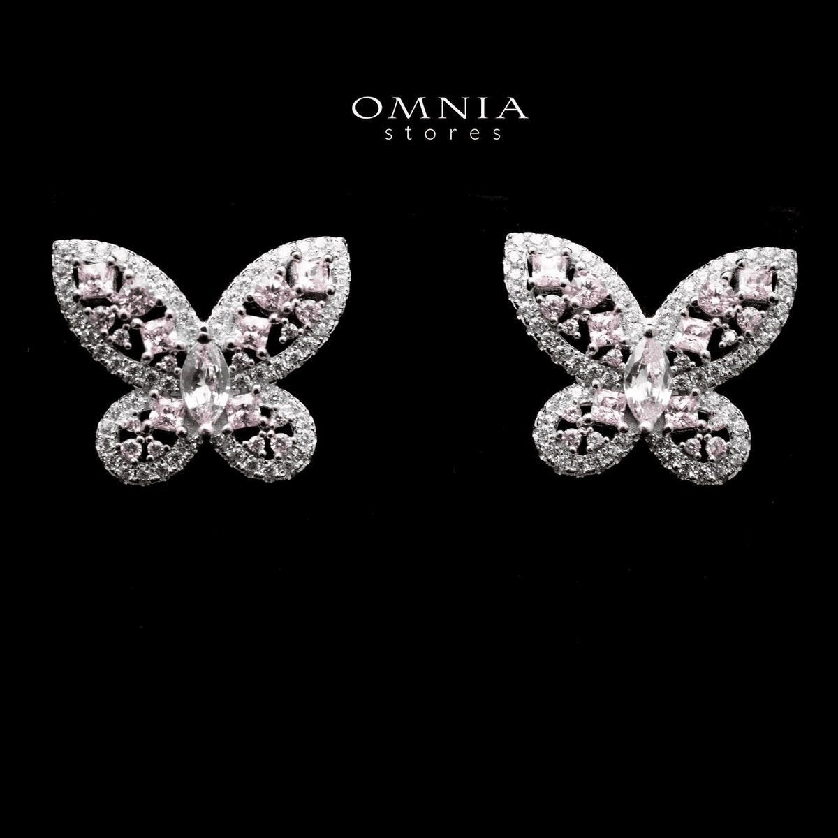 Omnia Dalia Pink Butterfly Earrings In 92.5 Silver High Quality Simulated Diamonds - OMNIASTORES UAE