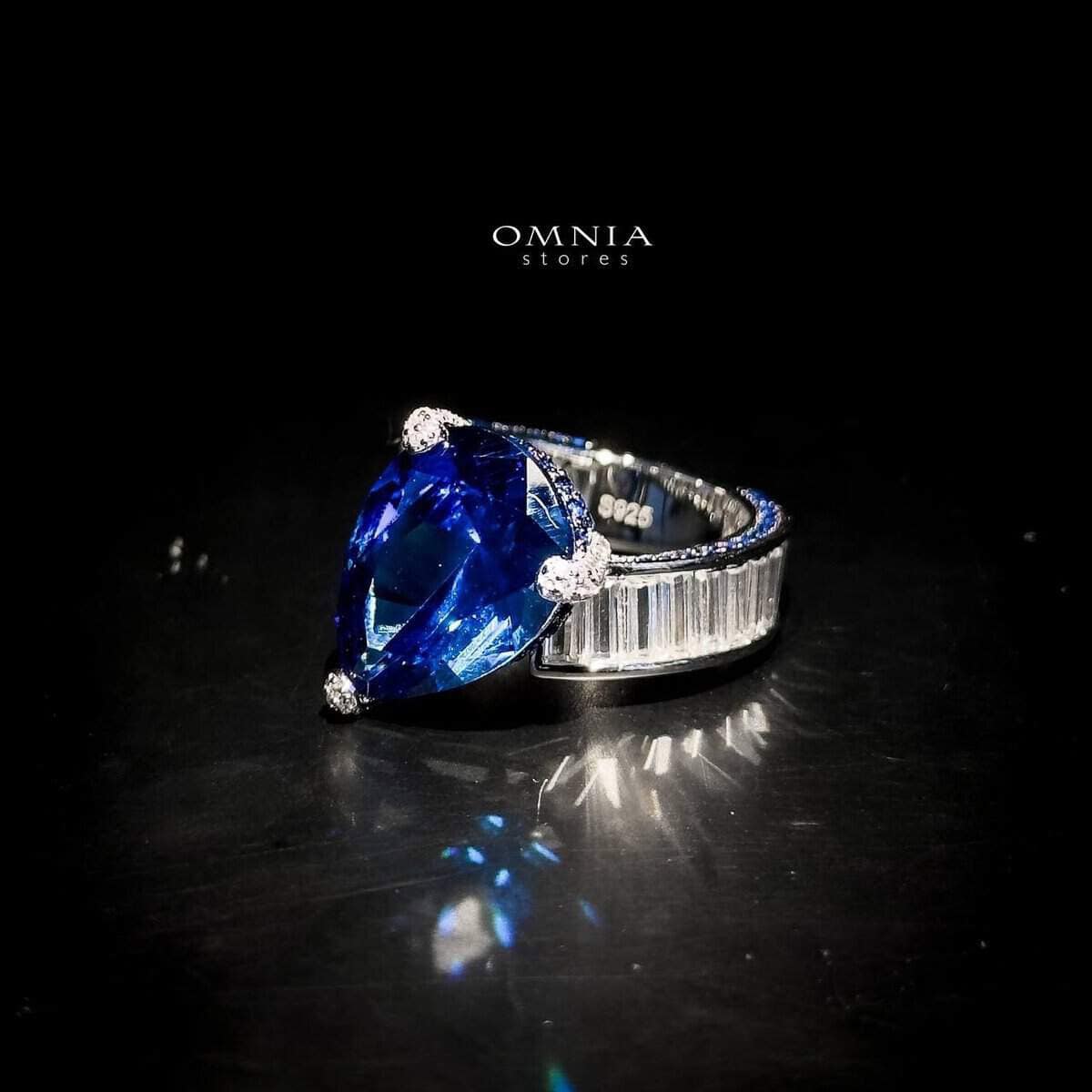 Omnia Sapphire Blue Teardrop Stone Ring in 92.5 Silver with High Quality Simulated Diamonds - OMNIASTORES UAE