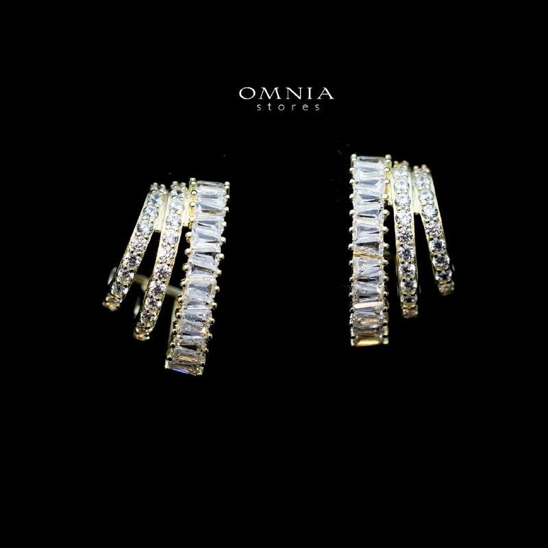 Omnia Mira Layered Hoop Earrings with High Quality Zircon Stone in 92.5 Silver - OMNIASTORES UAE